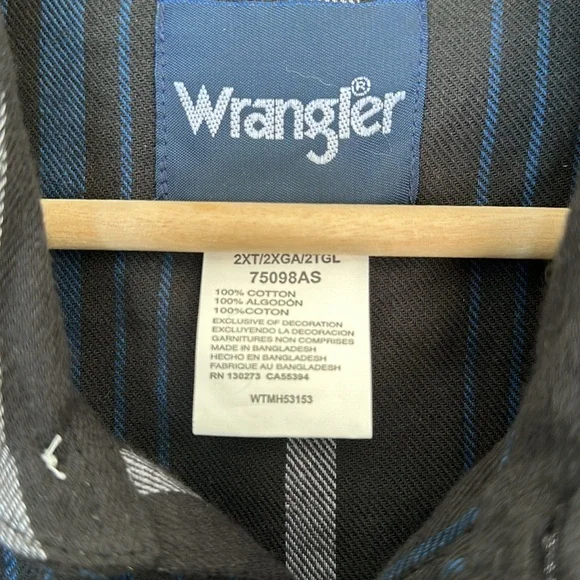 NWT Wrangler western pearl snap flannel shirt with pockets 2XLT Big & Tall e18 - Picture 3 of 4